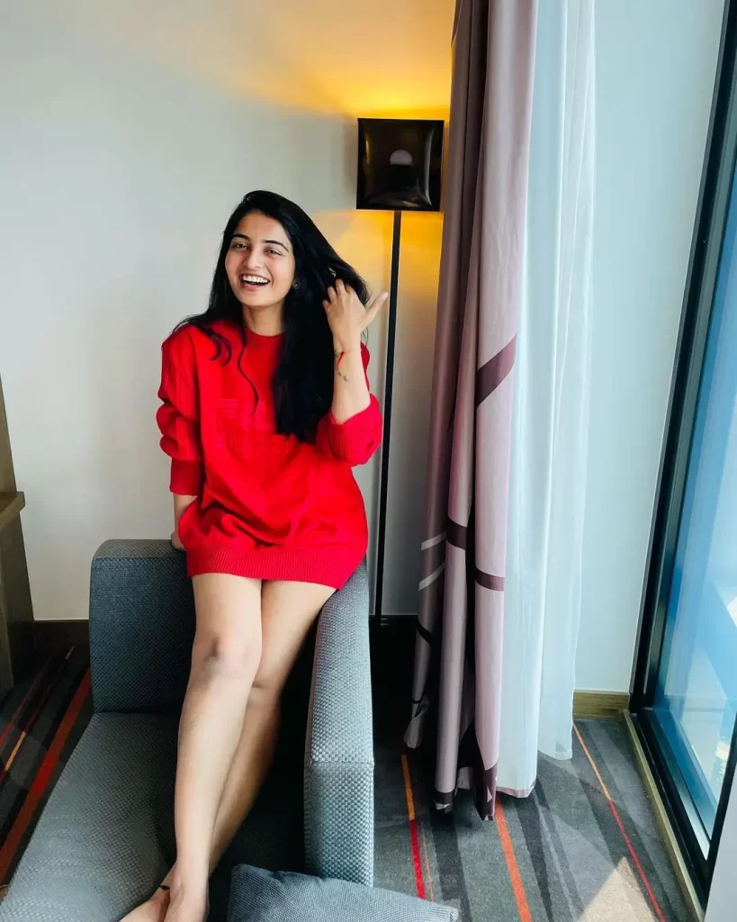 Ananya nagalla hot in red showing her legs