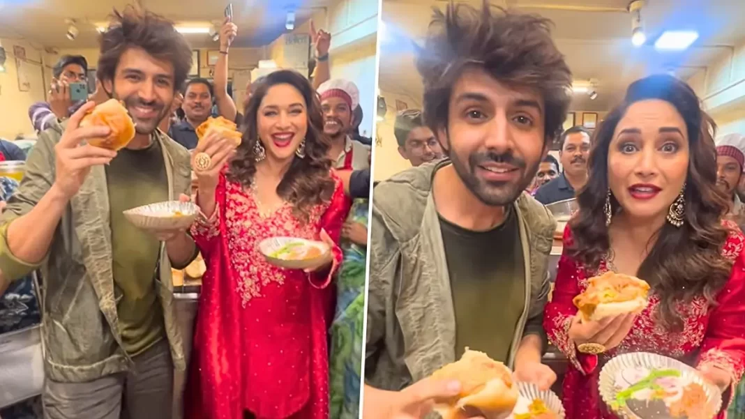 Kartik Aaryan takes Madhuri Dixit on a Vada Pav date, watch video!