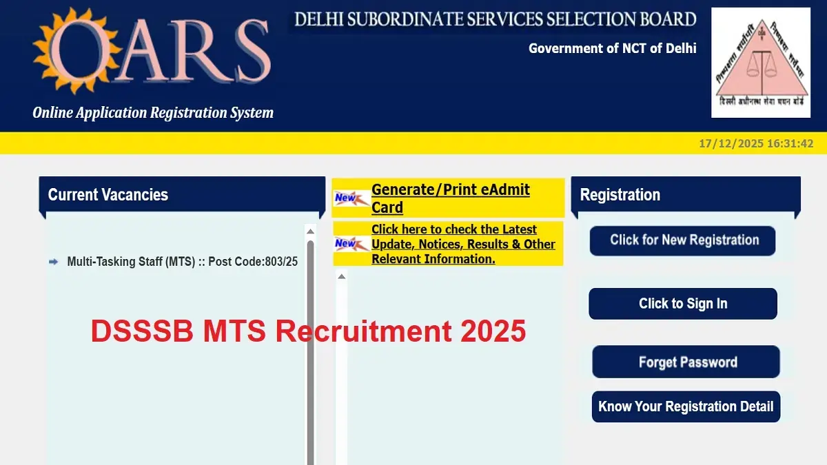 DSSSB MTS Recruitment 2025